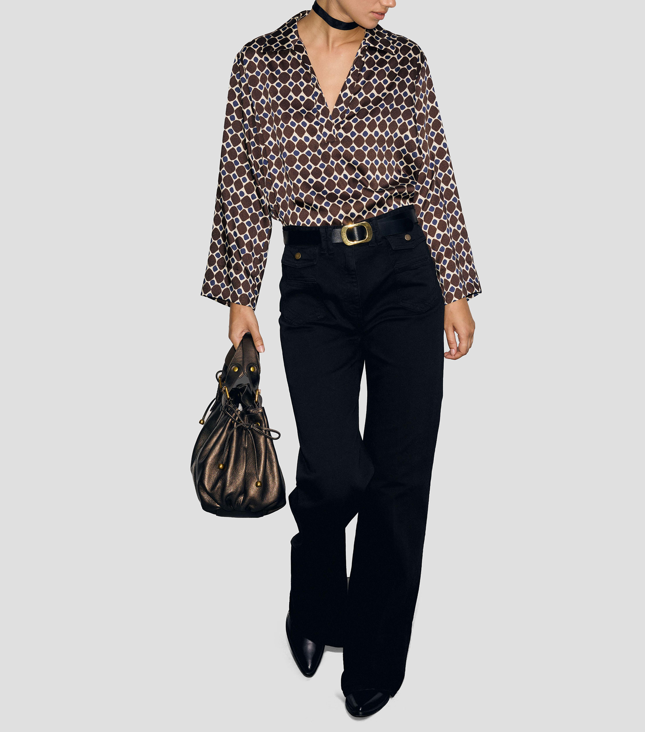 Blusa a cuadros manga larga Mujer